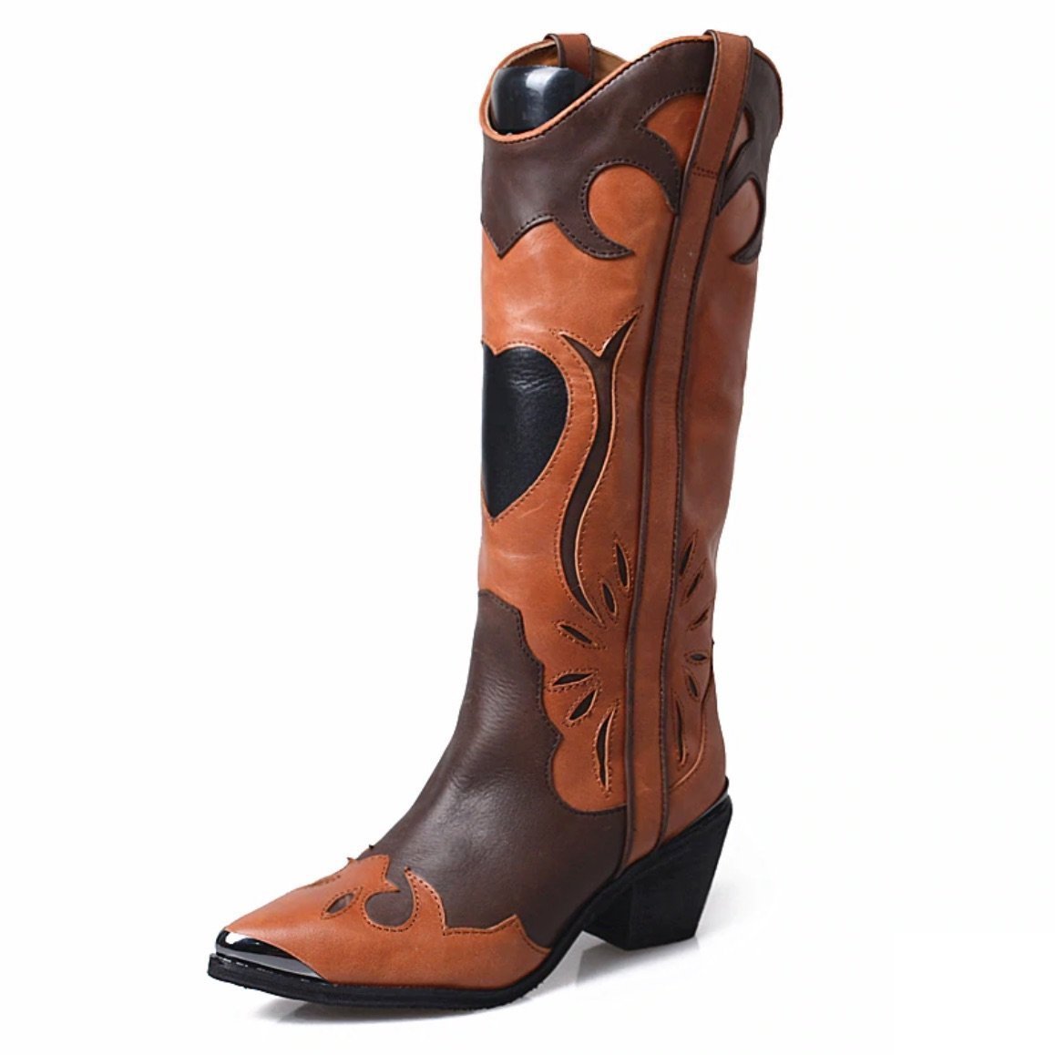 Bottes Cowboy Femme Mi-mollet - Cuir, Style Western, Semelle Plate Antidérapante, Confortables Pour Automne/hiver