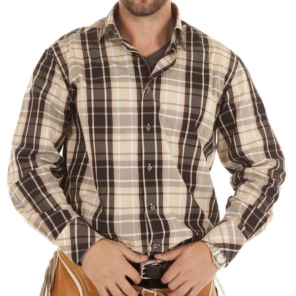 Chemise Western Wrangler Homme – XL – Marron à Carreaux – Boutons Pression Perle – Années 2000