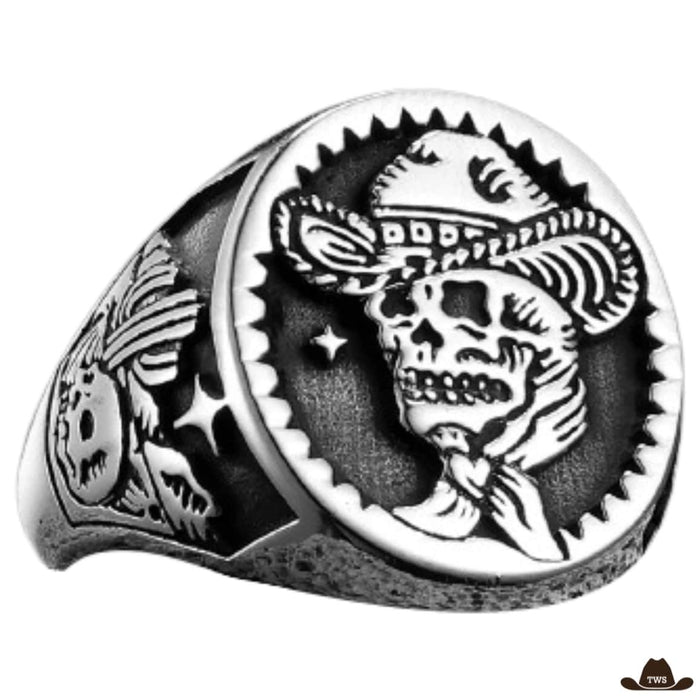 Bague cowboy en argent style western pour homme, motif Far West acier inoxydable