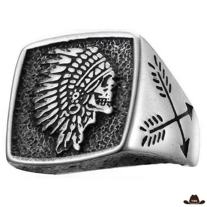 Bague Indien Homme en acier inoxydable, iconographie amérindienne