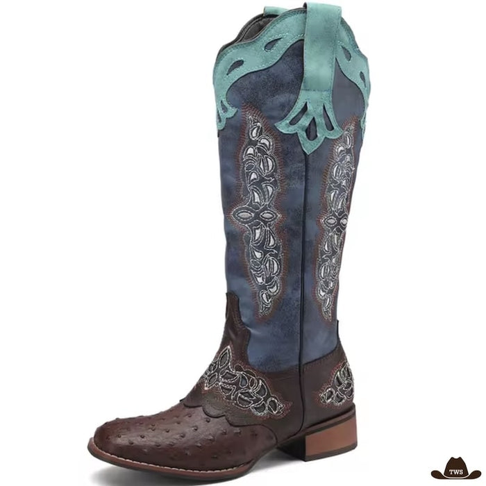 Bottes country western femme en cuir, tige brodée style Far West