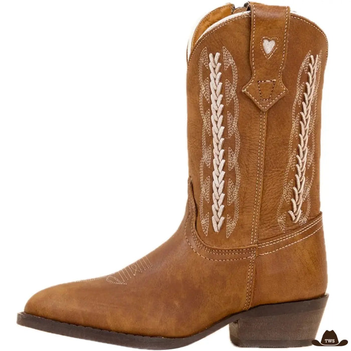 Bottes Western Fille en cuir véritable, surpiqûres cow-girl féminines