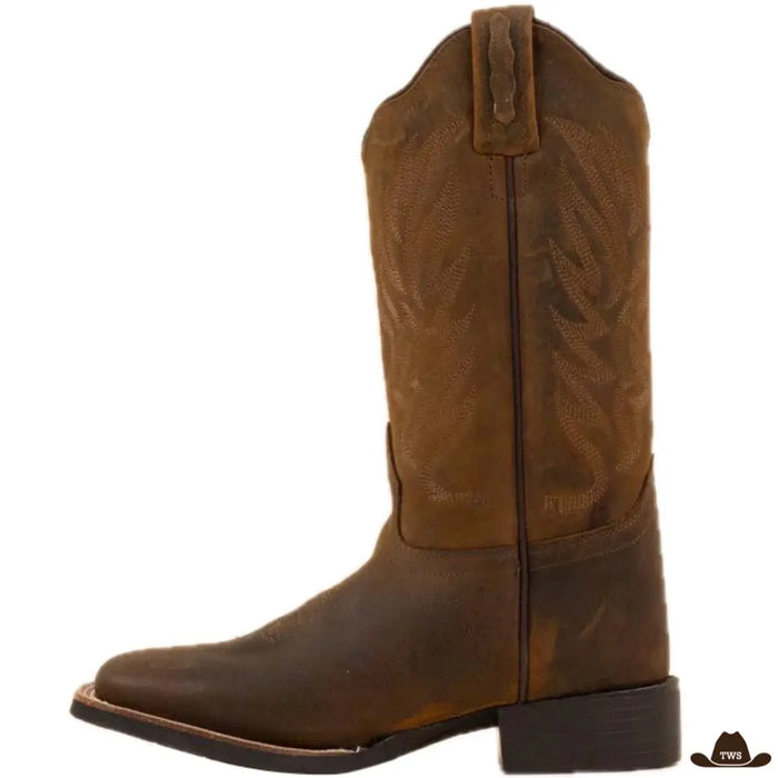 Bottes Western Bout Carré en cuir véritable, confort supérieur