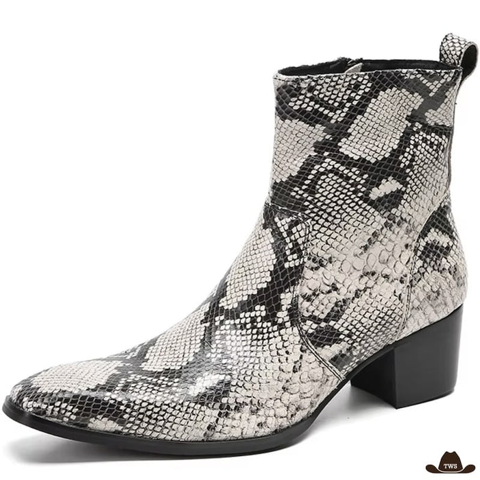 Bottines Cowboy Serpent en cuir véritable bicolore noir et blanc