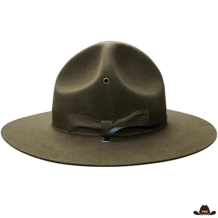 Chapeau Western Colorado en feutre de laine vert armée, calotte à quatre pans et bord plat