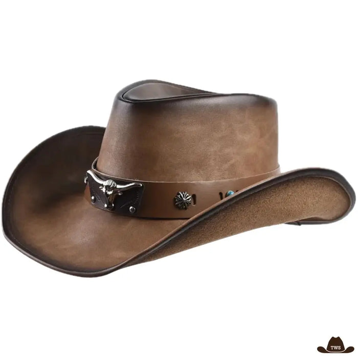 Chapeau de Cowboy Cuir Bi Color Homme