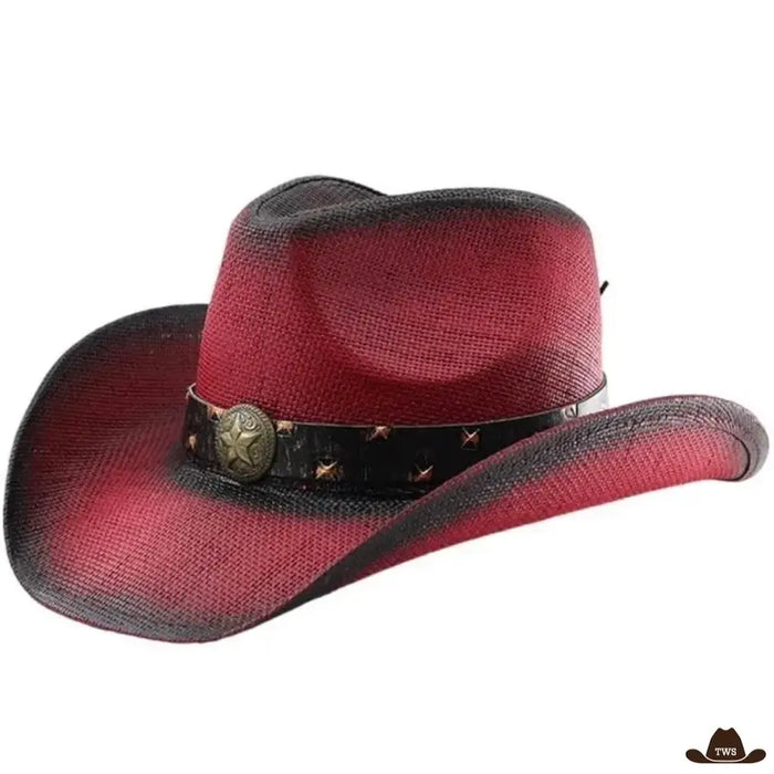 Chapeau de Paille Western Rouge et Noir