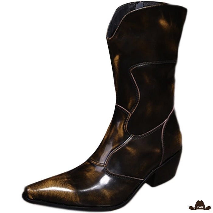 Chaussures Santiags Homme cuir véritable patiné marron profond