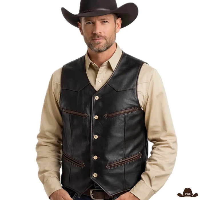 Gilet Cuir Homme Western