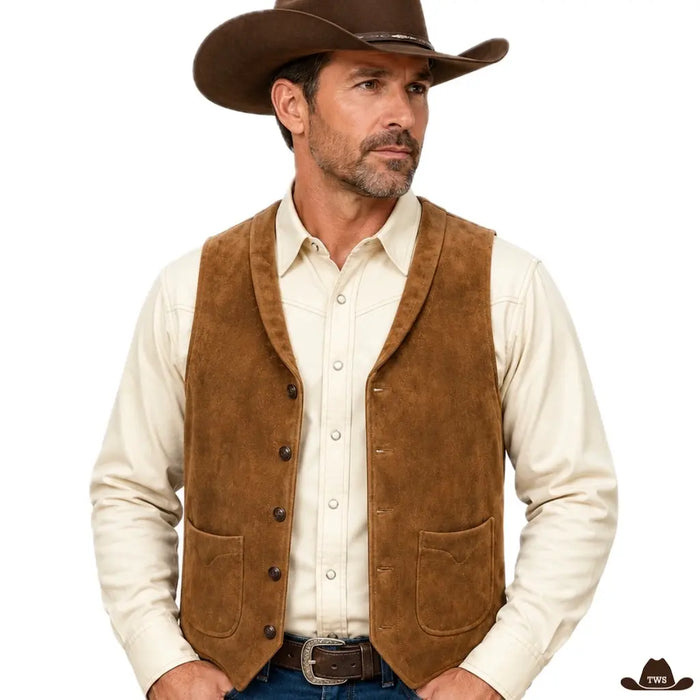 Gilet Cuir Suède Homme Western
