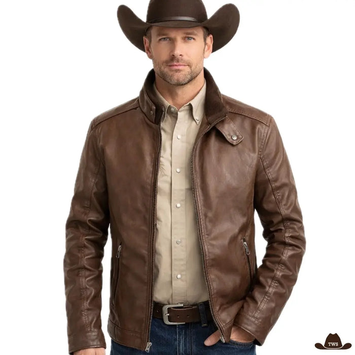 Longue Veste Western aspect cuir, allure cavalier solitaire Far West