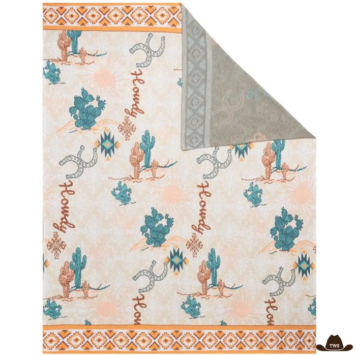 Plaid Cowboy 100% coton tricoté motifs cactus et désert
