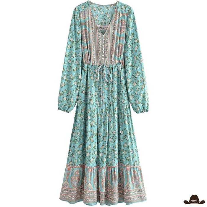 Robe Longue Cowboy Décontractée à Fleurs en coton polyester, motifs floraux