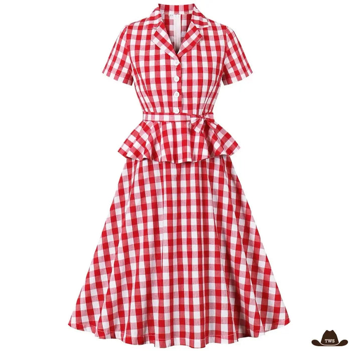 Robe Western Cowgirl en coton spandex, motifs carreaux rouges classiques