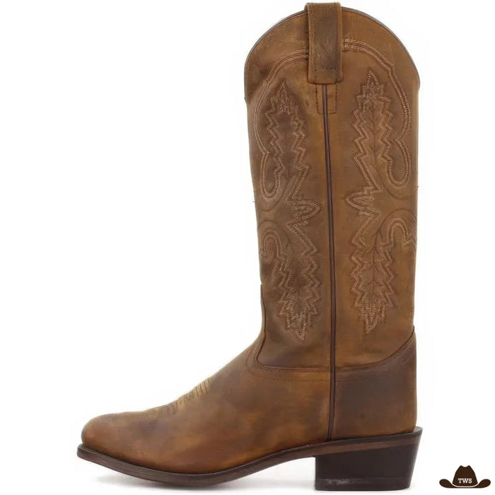 Santiags Bottes Western en cuir véritable, bout pointu classique