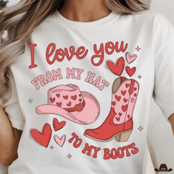 T-Shirt Country Line Dance avec cactus, santiag et chapeau brodés, coupe ajustée femme