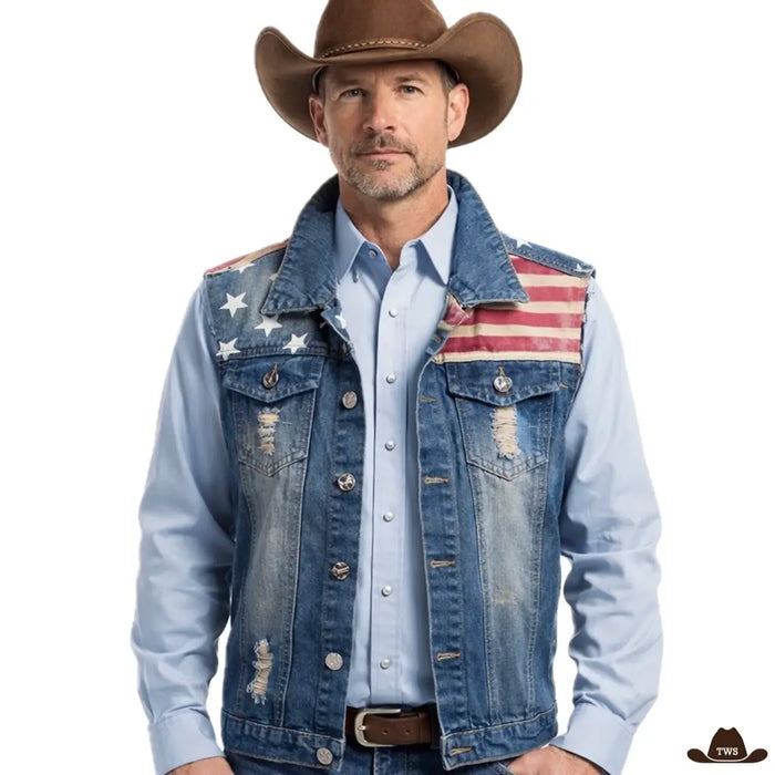 Veste en Jean Drapeau USA grand format au dos