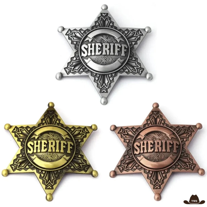 Badge shérif ciselé en argent, laiton et cuivre vieillis