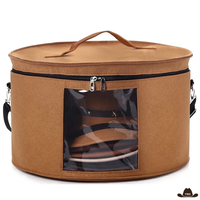 Grande boîte à chapeau en feutrine camel, fenêtre