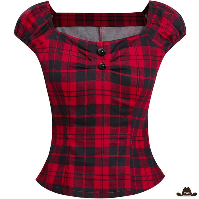 Blouse country femme style western, col arrondi, légère et féminine