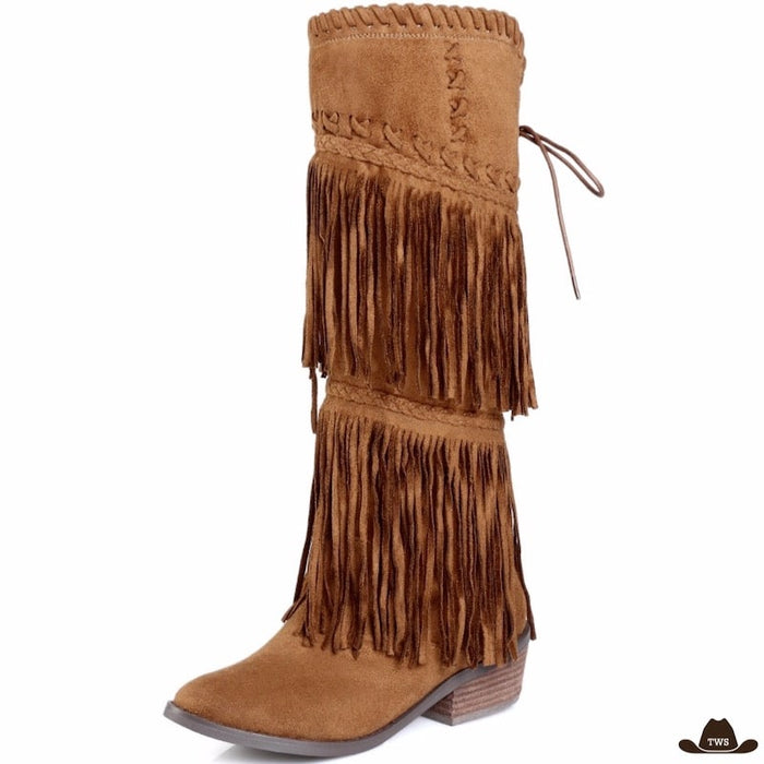 Bottes Country Femme à Franges en cuir suède véritable, talon 4,5 cm