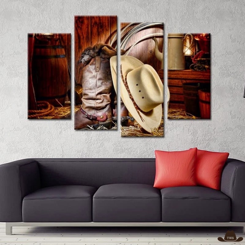Tableau Toile Cowboy Western 50x70 Cm - Multicolore - Neuf