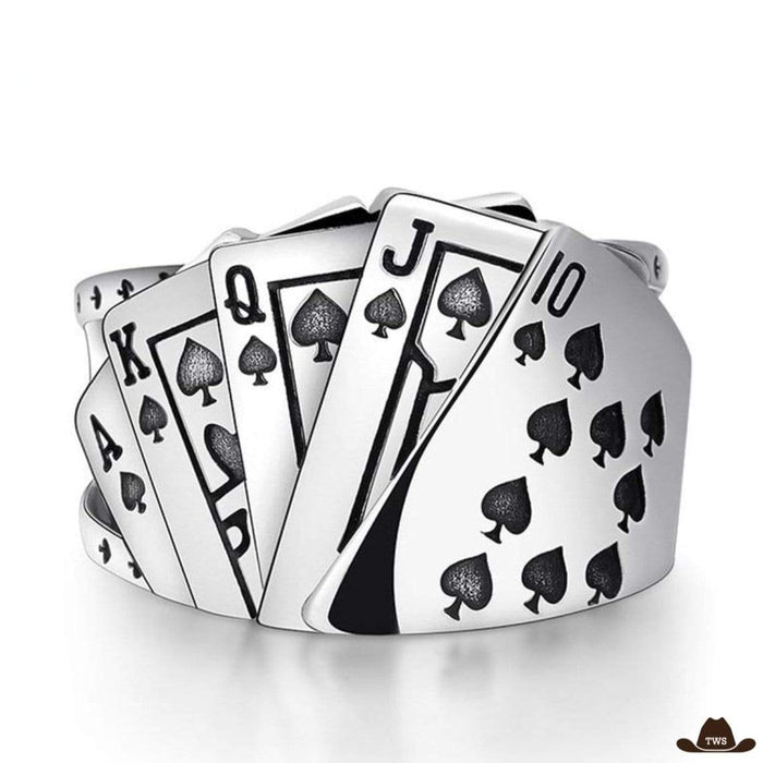 Bague Poker en argent massif 925, motif cartes à jouer Far West
