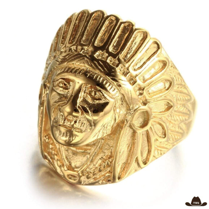 Bague en argent style western Chef Indien, motif amérindien gravé