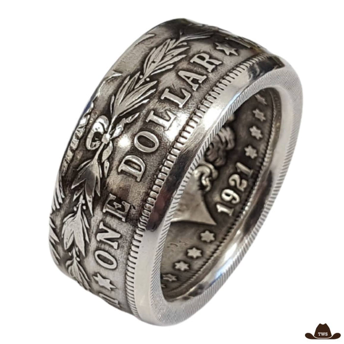 Bague western motif dollar en alliage de zinc, style Far West américain