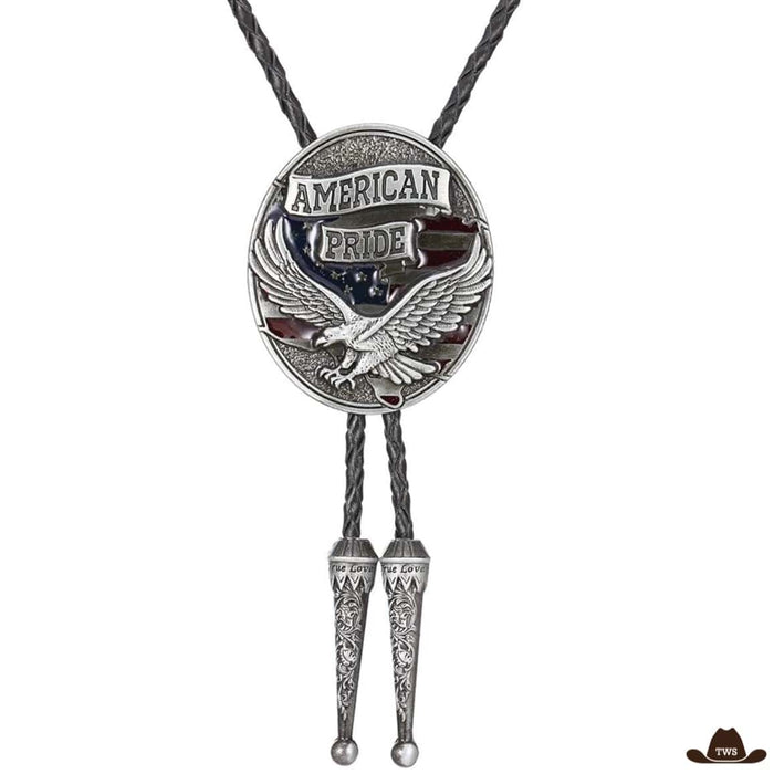 Bolo Tie Cravate Américaine à lacet en cuir synthétique noir, pendentif métal ciselé
