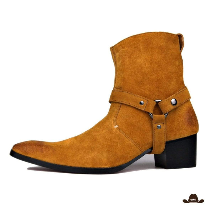 Boots Cowboy Homme en cuir suédé marron, lanière western signature
