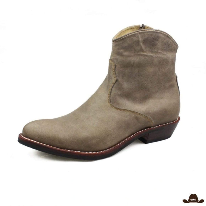 Boots Western Beige en cuir véritable, doublure cuir et talon 3 cm