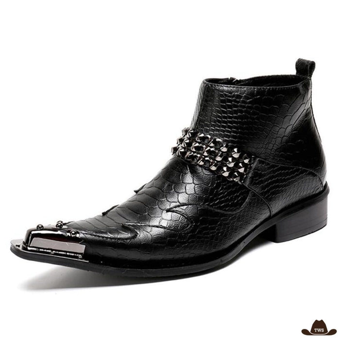 Bottines Cowboy Motifs Gravés Noires