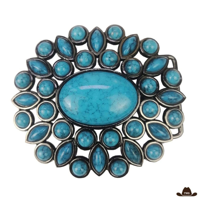 Boucle de Ceinture Western Femme Turquoise en alliage de zinc, motif floral 9,4 x 8,3 cm