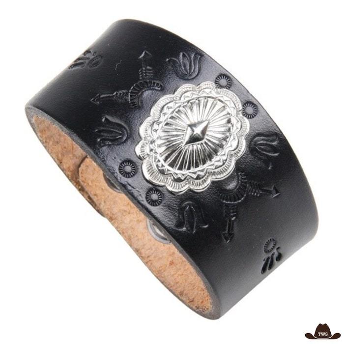 Bracelet Indien Country Homme en cuir véritable, concho amérindien central