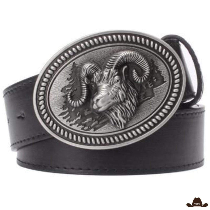 Ceinture Bélier Cowboy coloris noir, sangle simili cuir 3,8 cm