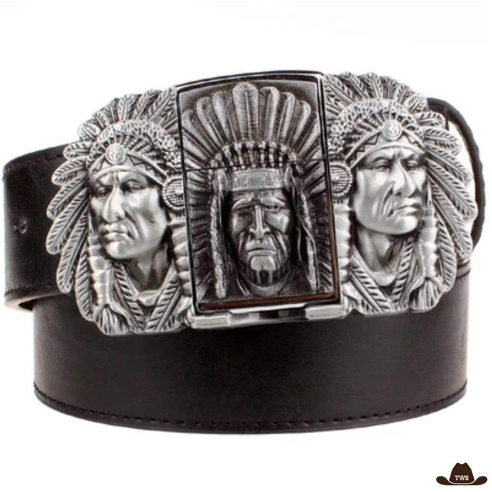 Ceinture Briquet Western Indien coloris noir, briquet détachable boucle 10 x 6 cm