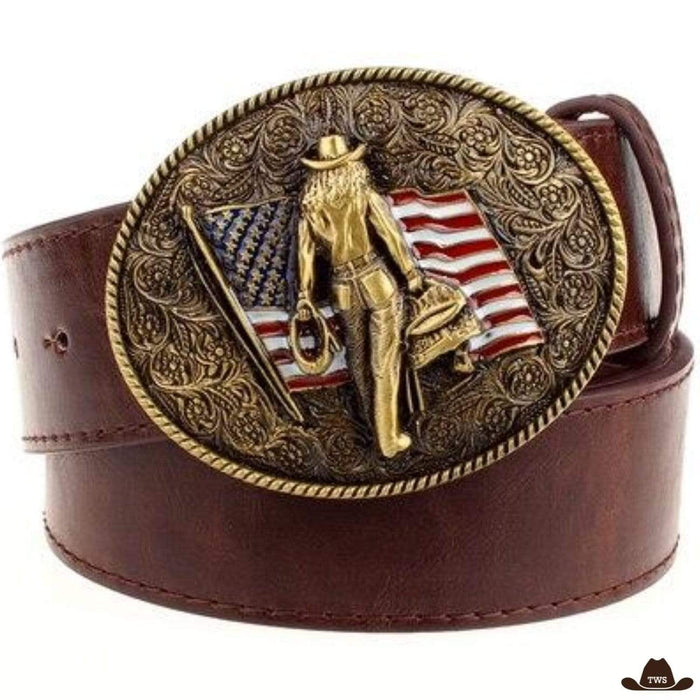 Ceinture Cowboy Femme USA en simili cuir, hauteur 3,8 cm longueur ajustable