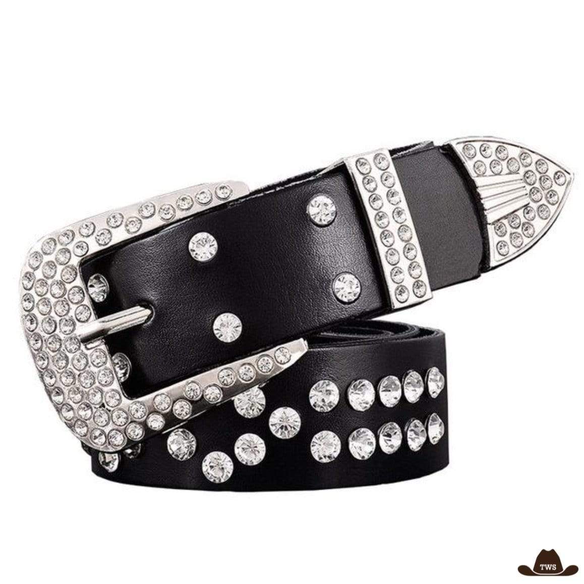 Ceinture Noire Femme Strass Et Rivets - Boucle Cuir PU Ajustable Jeans Et Robes