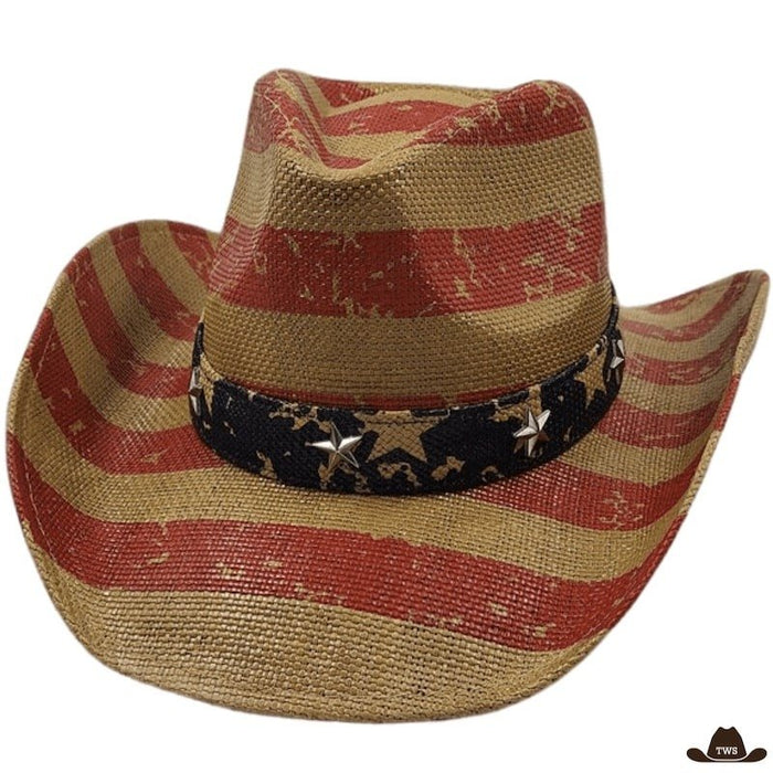 Chapeau Country Catalan en paille naturelle, bandes sang et or vintage