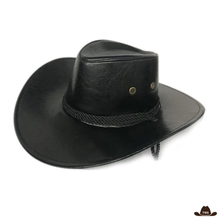 Chapeau Cowboy Action coloris noir aspect cuir, structure anti-vent