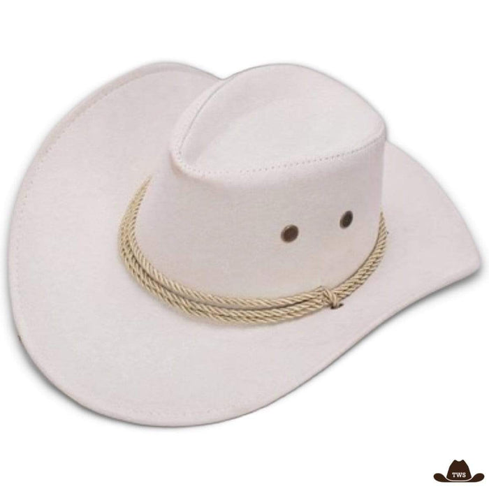Chapeau de Cowboy Blanc en feutre polyester, lacet de maintien intégré