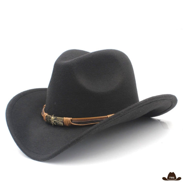 Chapeau Cowboy Cactus en feutre de laine, lanière cuir et emblème tête de mort