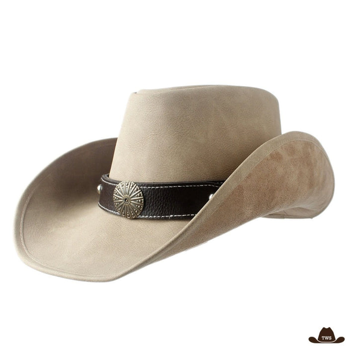 Chapeau Cowboy Cuir Rodéo en cuir véritable sable, structure rigoureuse
