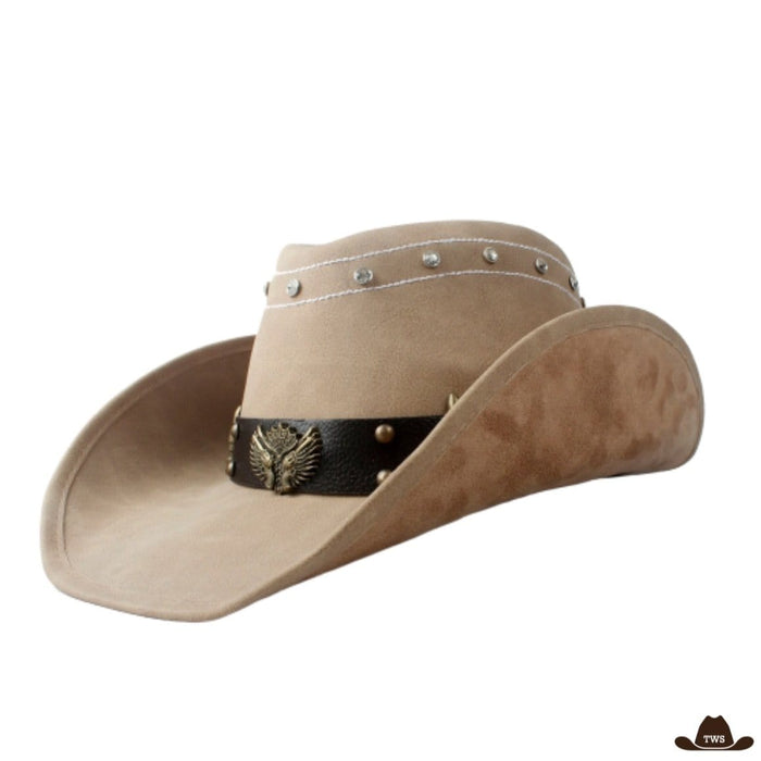 Chapeau Cowboy Film en cuir véritable, motifs révolvers gravés iconographie western