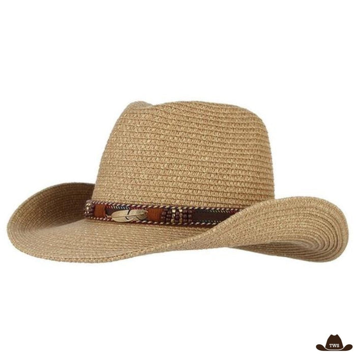 Chapeau de Cowboy Paille tressée naturelle, forme western classique