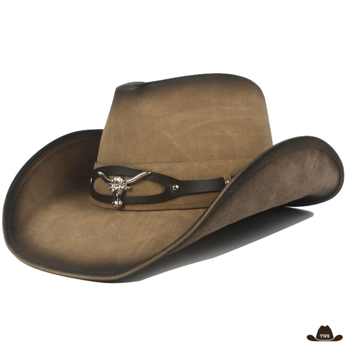 Chapeau Équitation Western cuir vieilli, emblème buffle