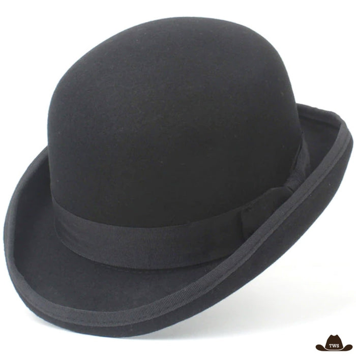 Chapeau Melon Western en feutre laine noir, calotte bombée bords courts relevés