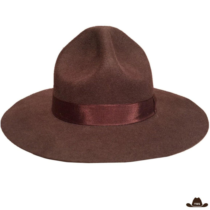 Chapeau Western Large Bord en feutre de laine brun, protection solaire maximale