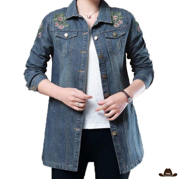 Chemise Western Brodée Femme en denim, broderies délicates intégrées